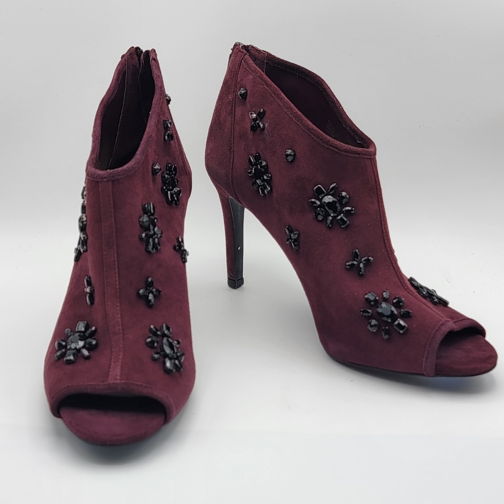 Michael Kors Elegant Burgundy Peep-Toe Heels with‎ Embellishments SIZE 11 #1590